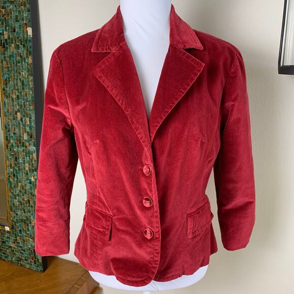 Vintage Rampage Size L Velvet Blazer Jacket Red Wine Satin Buttons Holiday - Picture 2 of 8